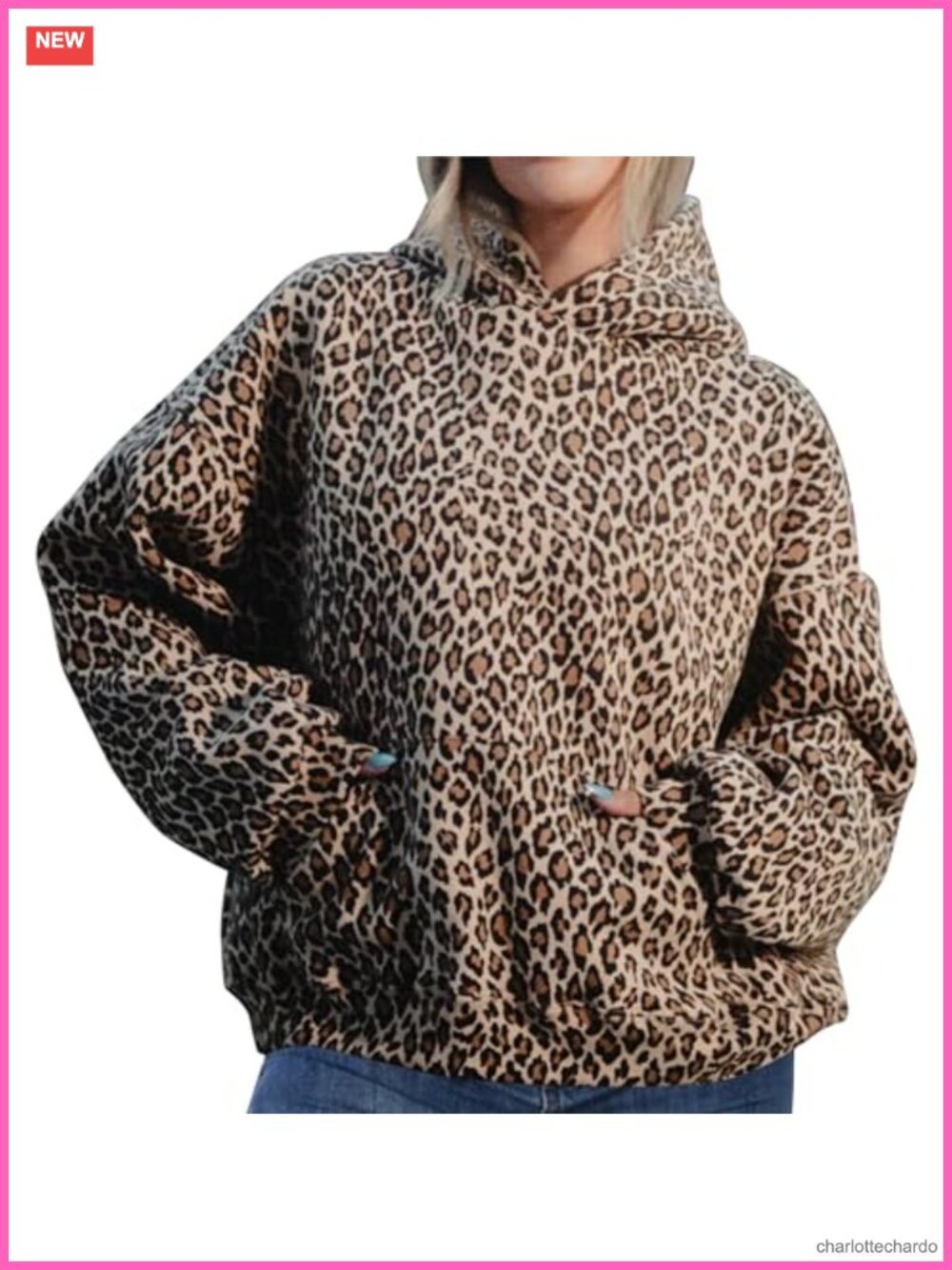 Women Oversized Leopard Hoodie Long Sleeve with Kangaroo Pocket Y2K Graphic